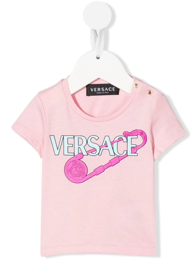 Versace Baby Safety Pin Cotton T-shirt In English Rose+multicolor