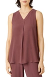 Eileen Fisher Pleated V-neck Silk Tank In Fig