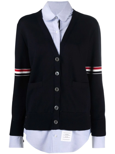 Thom Browne Rwb-armbands V-neck Cardigan In Blue