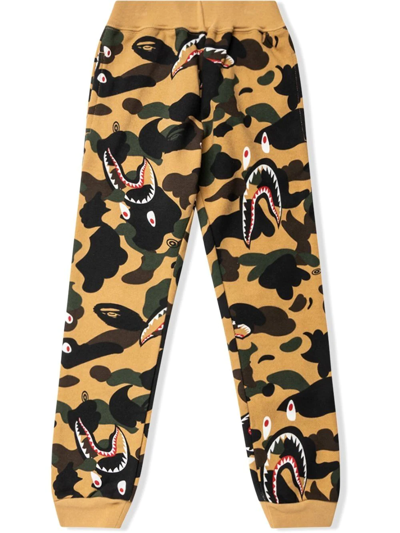 A Bathing Ape Kids' Shark 1st Camo Track Trousers In Brown