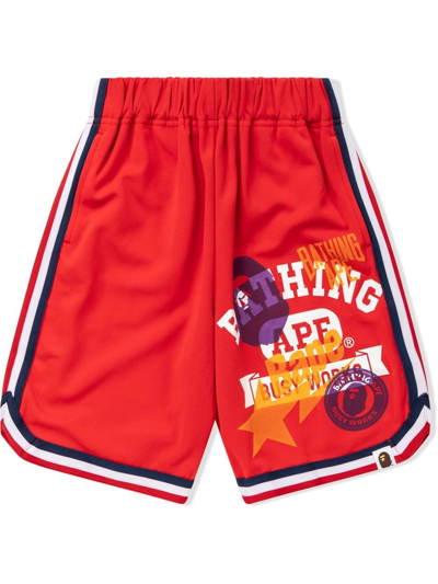 A Bathing Ape Kids' Logo-print Basketball Shorts In Red