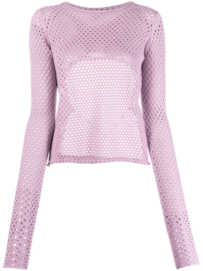 Aeron Avenue Open-knit Cropped Jumper In Lilac
