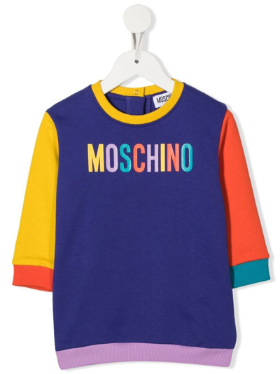 Moschino Babies' Logo-print Colour-block T-shirt Dress In Purple