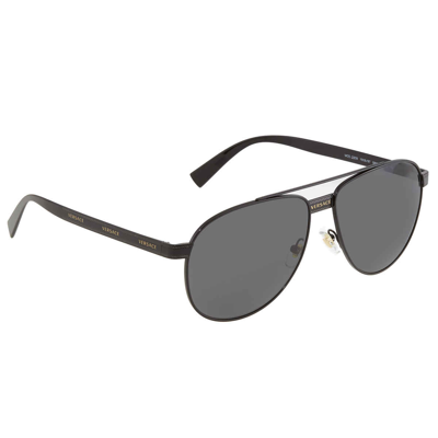 Versace Grey Aviator Unisex Sunglasses Ve2209 100987 58 In Black / Grey