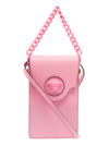 VERSACE PINK LEATHER SMARTPHONE CASE WITH SHOULDER STRAP VERSACE WOMAN