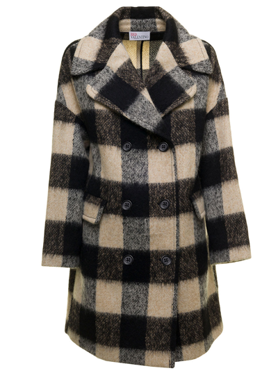 Red Valentino Double-breasted Check Wool Coat Woman In Ivory