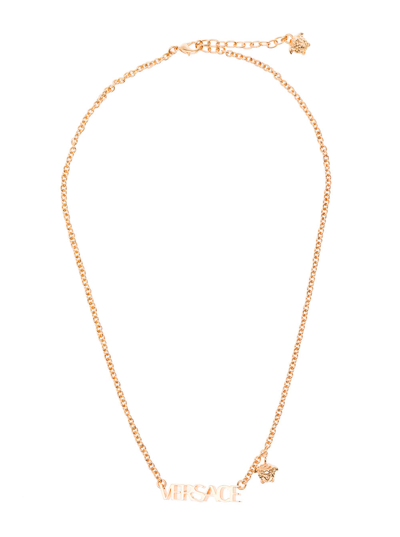 Versace Gold Metal Chain Necklace With Logo Dolce & Gabbana Woman In Giallo