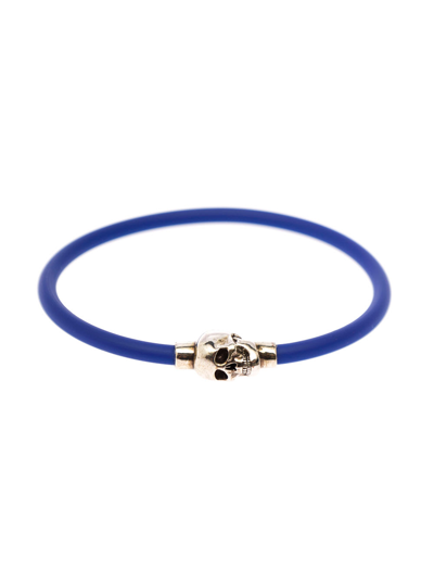 Alexander Mcqueen Rubber Cord Skull Bracelet In Electric Blue