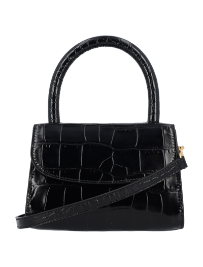 By Far Mini Croco Embossed Leather Bag In Nero