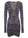 Isabel Marant Purple Celina Short Dress In Silk With Flowers In Ultra Violet