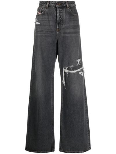 Diesel Distressed Wide-leg Jeans In Black
