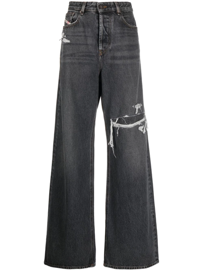 Diesel Distressed Wide-leg Jeans In Grey