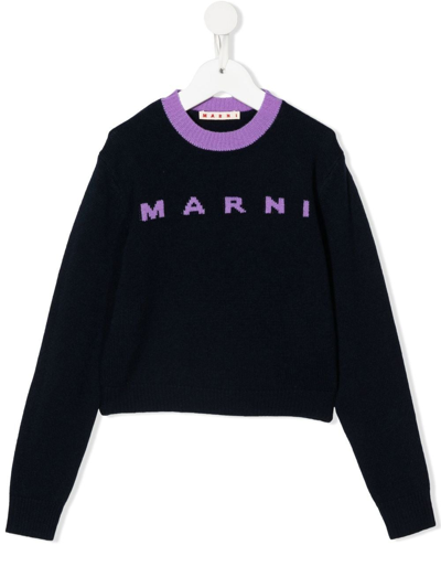 Marni Long Sleeve Knitted Jumper In Blue
