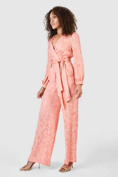 Pre-owned Closet London Peach Jacquard Floral Wrap Jumpsuit