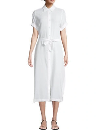 Pre-owned Dl1961 Women's Crinkled White Tie Waist Midi Length Shirt Dress