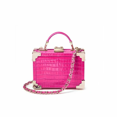 Pre-owned Aspinal Of London Aspinal Bag Micro Trunk Mini Croc In Penelope Pink Rrp £450 With Packaging