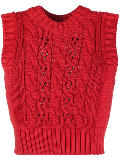 Prada Cable-knit Sleeves Jumper Red In Multi-colored