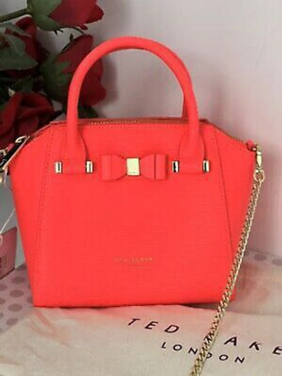 Pre-owned Ted Baker Ddella Bow Detail Micro Tote Neon Orange