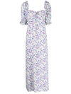Rixo London Montenegro Ruffle-trimmed Floral-print Crepe Midi Dress In Violett