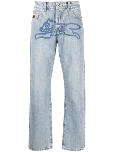 Icecream Running-dog Print Straight-leg Jeans In Blue