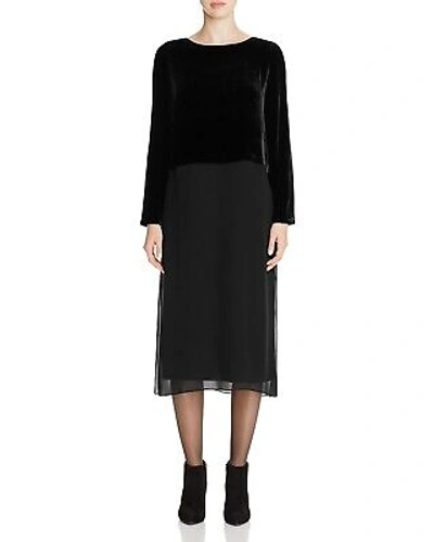 Pre-owned Eileen Fisher Women's Dress Black Usa Pp Petite Sheath Velvet Midi $378 953