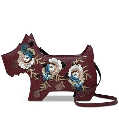 Pre-owned Radley Scottie Dog Embellished Ziptop Leather Crossbody Bag Dark Red Brand
