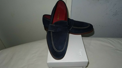 Pre-owned Loake Design  Men's Navy Blue Suede Camden Penny Loafers Shoes £240