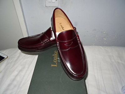 Pre-owned Loake Kensington Burgundy Polished Leather Mens Moccasin Shoes Uk 7f £255