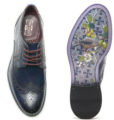 Pre-owned Ted Baker Dark Blue Ttanum 3 Burnished Leather Derby Brogue Lace-up Shoes £150