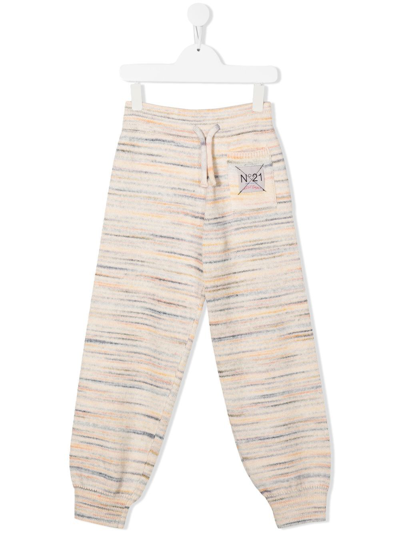 N°21 Kids' Logo-patch Striped Track Trousers In Neutrals