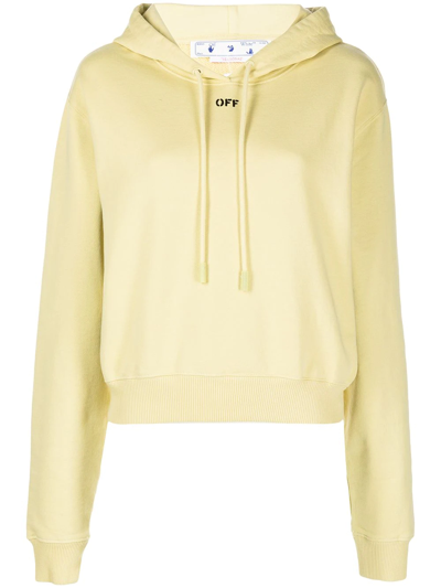 Off-white Off-stamp Cropped Hoodie In Yellow