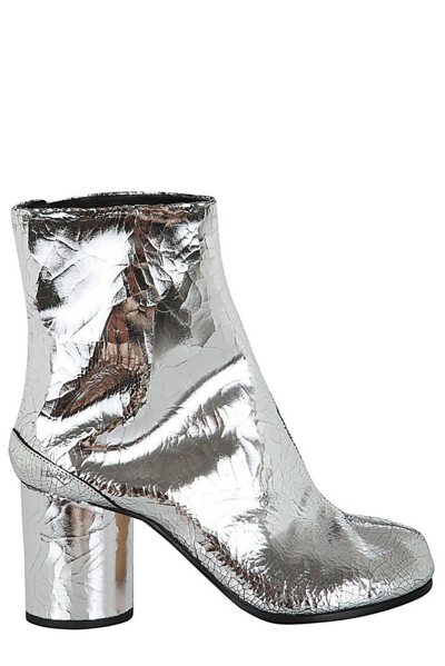 Maison Margiela Tabi High Heels Ankle Boots In Silver Leather