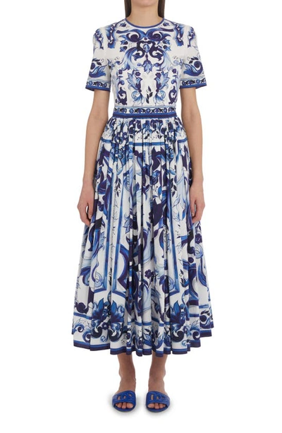 Dolce & Gabbana Foulard-print Poplin Midi Dress In Blue