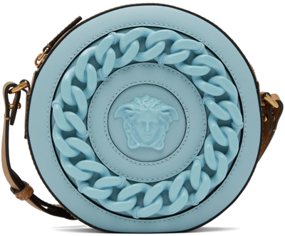 Versace Blue 'la Medusa' Round Shoulder Bag In 2v72v Forget Me Not+