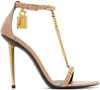 TOM FORD TAUPE PADLOCK POINTY NAKED HEELED SANDALS