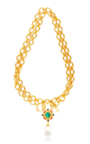 VALÉRE THE EMILIA 24K GOLD-PLATED EMERALD QUARTZ AND PEARL NECKLACE