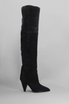 ISABEL MARANT RIRIA THIGH HIGH HEELS BOOTS IN BLACK SUEDE