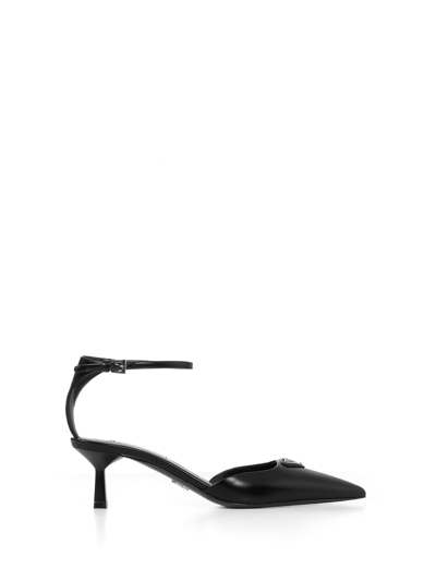 Prada High-heeled Logo Plaque Sandals In Black