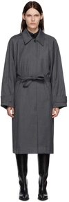 Low Classic Oversized-sleeve Cuban-collar Woven Trench Coat In Melange Grey