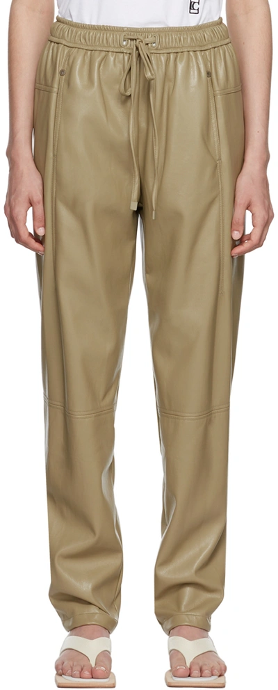 Low Classic Khaki Jogger Faux-leather Trousers In Beige
