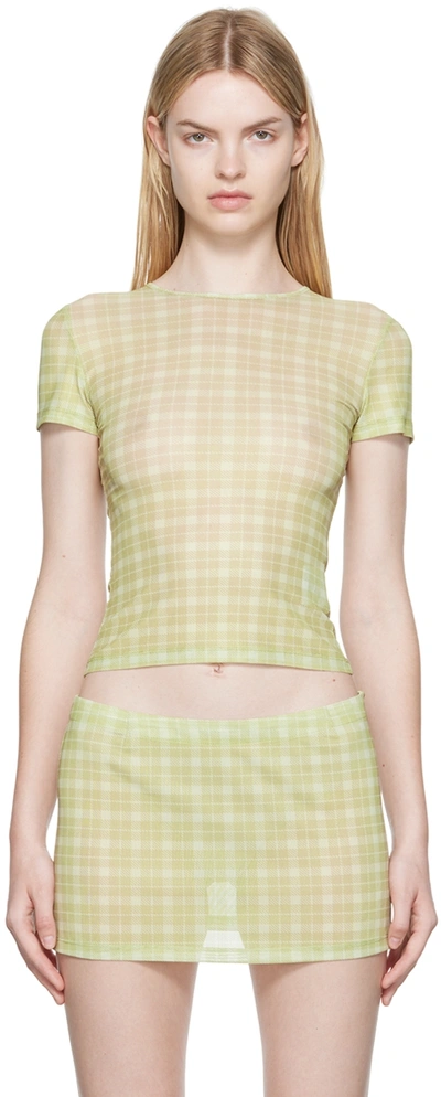 Miaou Green Check T-shirt In Baby Plaid Limon