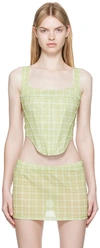 Miaou X Paloma Campbell Checked Stretch-woven Crepe Corset In Baby Plaid Limon