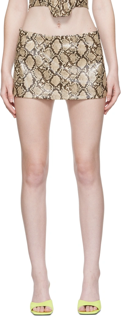 Miaou Beige Fig Faux-leather Miniskirt In Beige Python