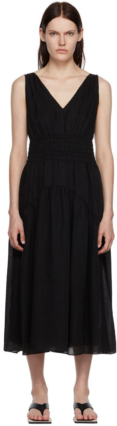 Vince Black Smocked Midi Dress