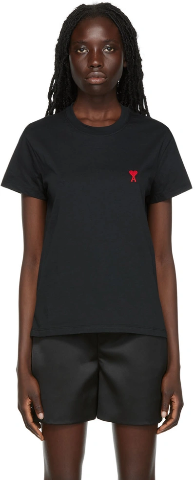 Ami Alexandre Mattiussi Ami Paris Women Black T-shirt With Ami De Coeur Embroidery On The Front In Cotton Woman