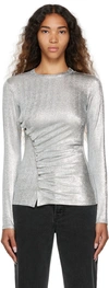 PACO RABANNE SILVER DRAPED LONG SLEEVE T-SHIRT