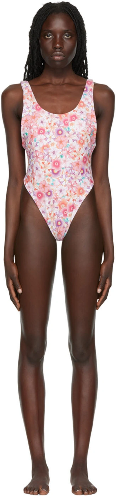 Reina Olga Pink Nylon One-piece Swimsuit In Pastel Flowers