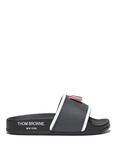 Thom Browne Kids Dark Grey Rwb Stripe Slides In White