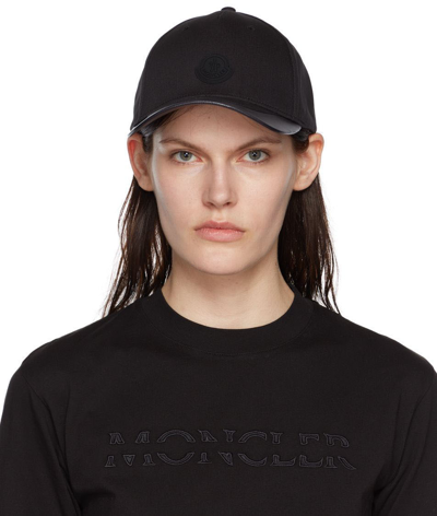 Moncler Black Logo Cap In 999 Black