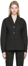 Ganni Black Striped Blazer In 099 Black